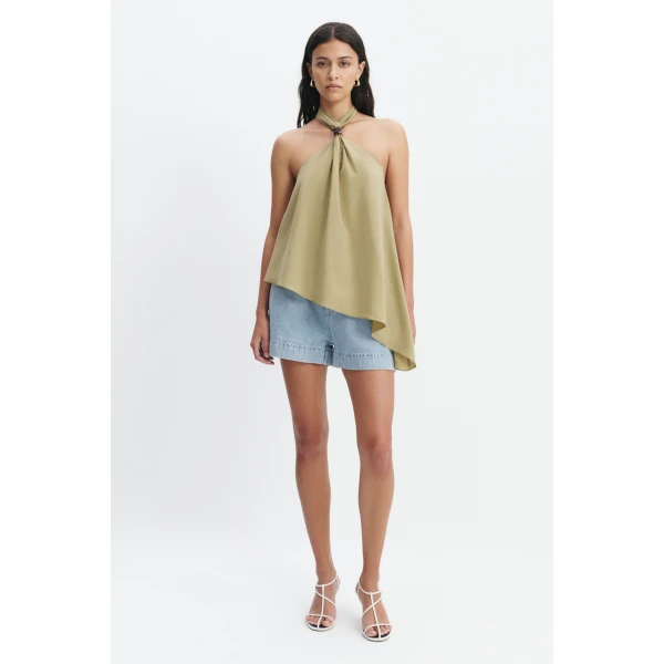 Aje Evie Halter Top in Pale Olive | Tops | Luxury Shoes 