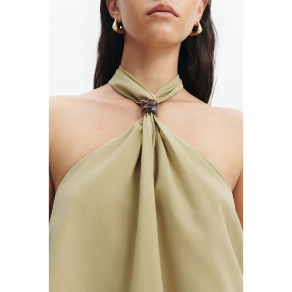 Aje Evie Halter Top in Pale Olive | Tops | Luxury Shoes 