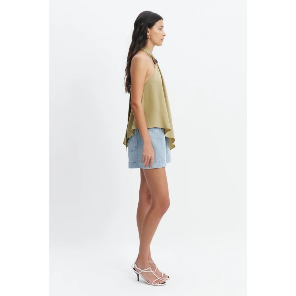 Aje Evie Halter Top in Pale Olive | Tops | Luxury Shoes 