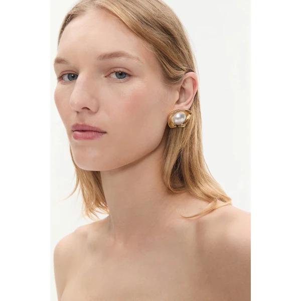 Aje Fee Stud in Gold/Pearl | Earrings | Luxury Shoes 