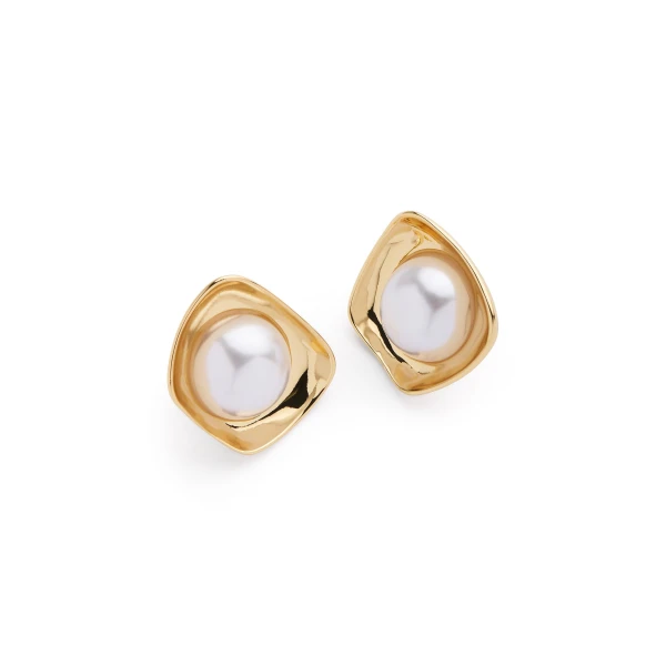 Aje Fee Stud in Gold/Pearl | Earrings | Luxury Shoes 