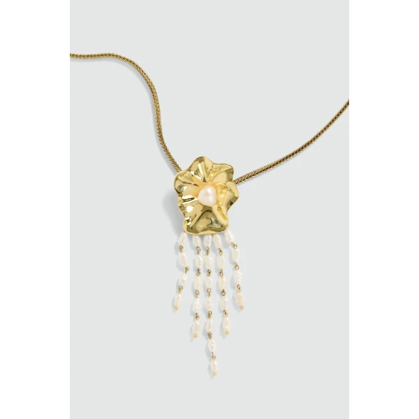 Aje Fliori Flower Necklace in Gold/Pearl | Necklace | Luxury Shoes 
