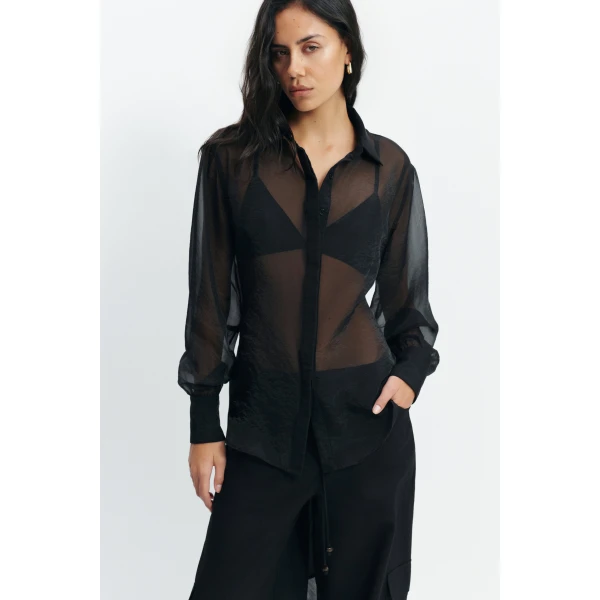 Aje Florence Tie Shirt in Black | Shirts | Luxury Shoes 