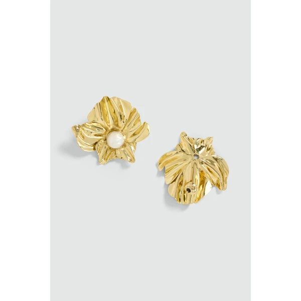 Aje Harlo Flower Earring in Gold/Pearl | Earrings | Luxury Shoes 