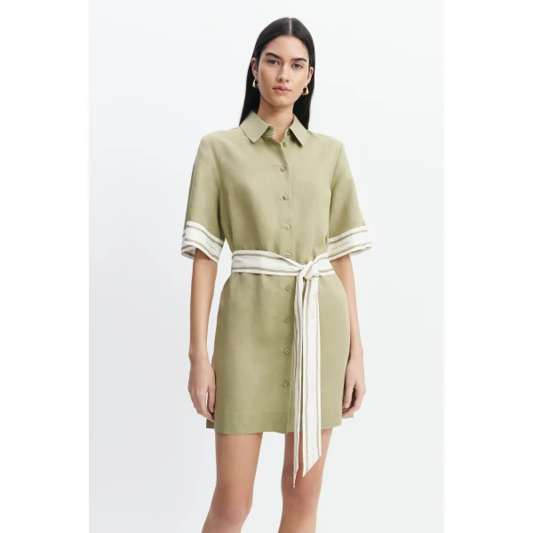 Aje Ivara Mini Shirt Dress in Pale Olive | Mini Dresses | Luxury Shoes 