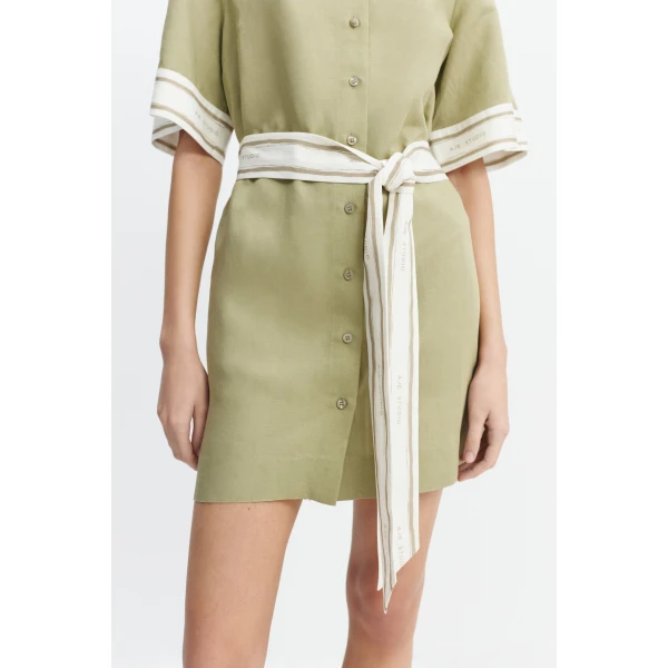 Aje Ivara Mini Shirt Dress in Pale Olive | Mini Dresses | Luxury Shoes 