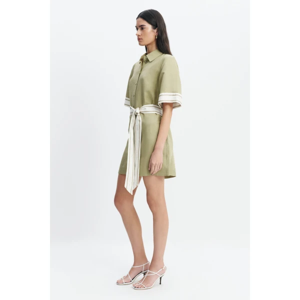 Aje Ivara Mini Shirt Dress in Pale Olive | Mini Dresses | Luxury Shoes 