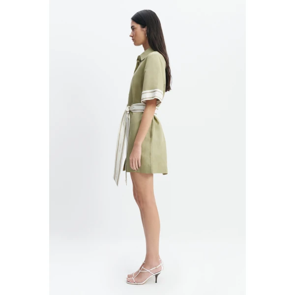 Aje Ivara Mini Shirt Dress in Pale Olive | Mini Dresses | Luxury Shoes 