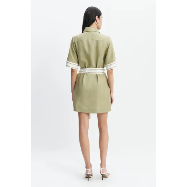 Aje Ivara Mini Shirt Dress in Pale Olive | Mini Dresses | Luxury Shoes 