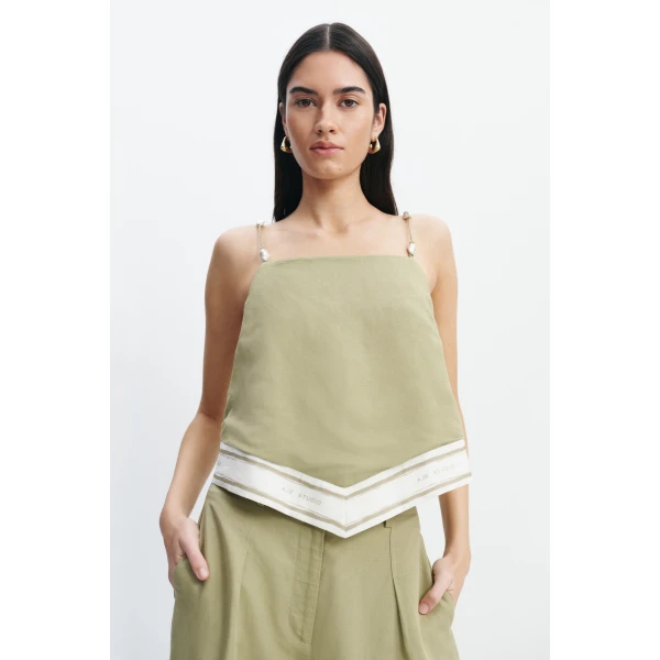 Aje Ivara Tie Back Top in Pale Olive | Tops | Luxury Shoes 