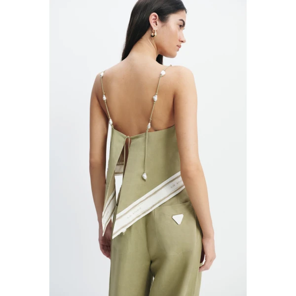 Aje Ivara Tie Back Top in Pale Olive | Tops | Luxury Shoes 