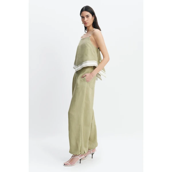 Aje Ivara Tie Back Top in Pale Olive | Tops | Luxury Shoes 