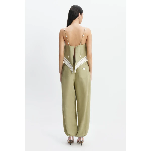 Aje Ivara Tie Back Top in Pale Olive | Tops | Luxury Shoes 
