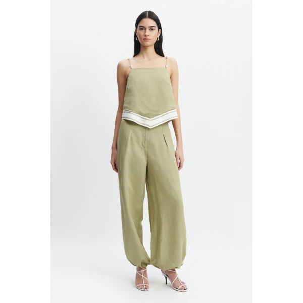 Aje Ivara Tie Back Top in Pale Olive | Tops | Luxury Shoes 