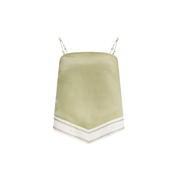 Aje Ivara Tie Back Top in Pale Olive | Tops | Luxury Shoes 