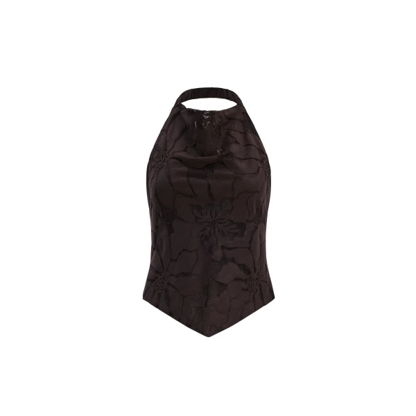 Aje Izzy Tie Back Top in Chocolate | Tops | Luxury Shoes 