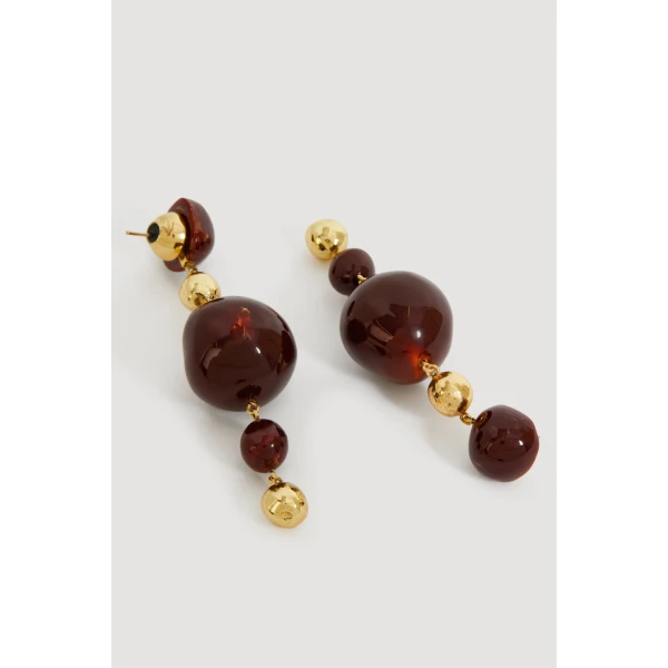 Aje Kasia Resin Drop Stud in Gold/Brown | Earrings | Luxury Shoes 