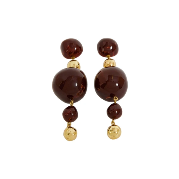 Aje Kasia Resin Drop Stud in Gold/Brown | Earrings | Luxury Shoes 