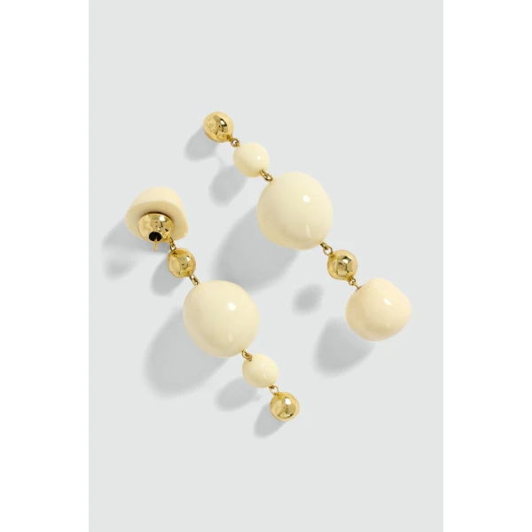 Aje Kasia Resin Drop Stud in Gold/Ivory | Earrings | Luxury Shoes 