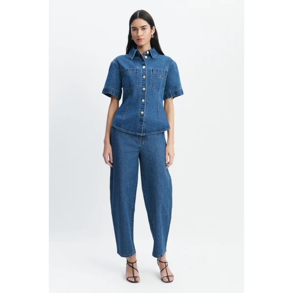 Aje Kendall Belted Shirt in Coastal Wash | Shirts | Luxury Shoes 