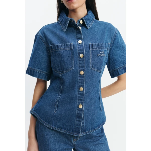 Aje Kendall Belted Shirt in Coastal Wash | Shirts | Luxury Shoes 