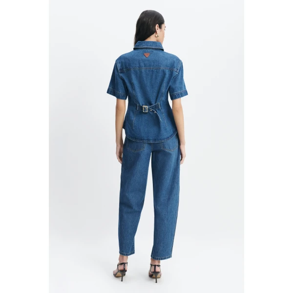 Aje Kendall Belted Shirt in Coastal Wash | Shirts | Luxury Shoes 