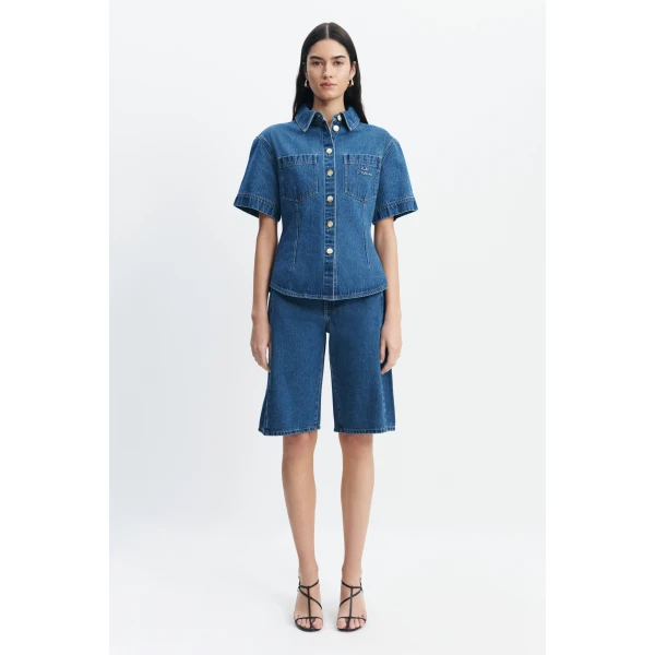 Aje Kendall Belted Shirt in Coastal Wash | Shirts | Luxury Shoes 