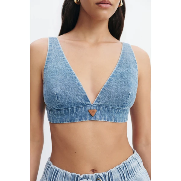 Aje Kendall Bralette in Light Wash | Tops | Luxury Shoes 
