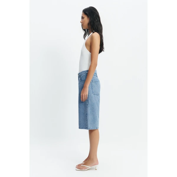 Aje Kendall Denim Jort in Light Wash | Tops | Luxury Shoes 
