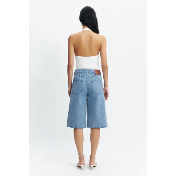 Aje Kendall Denim Jort in Light Wash | Tops | Luxury Shoes 