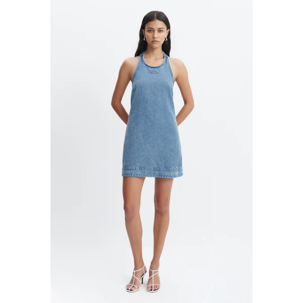 Aje Kendall Halter Mini Dress in Light Wash | Mini Dresses | Luxury Shoes 