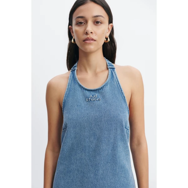 Aje Kendall Halter Mini Dress in Light Wash | Mini Dresses | Luxury Shoes 