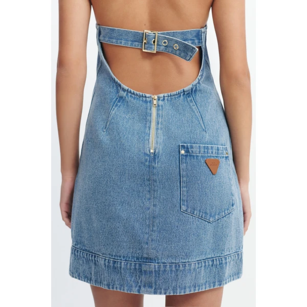 Aje Kendall Halter Mini Dress in Light Wash | Mini Dresses | Luxury Shoes 