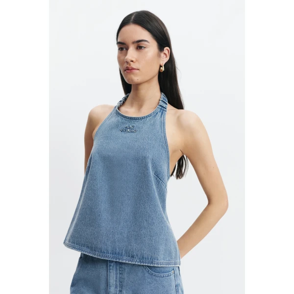 Aje Kendall Halter Top in Light Wash | Tops | Luxury Shoes 