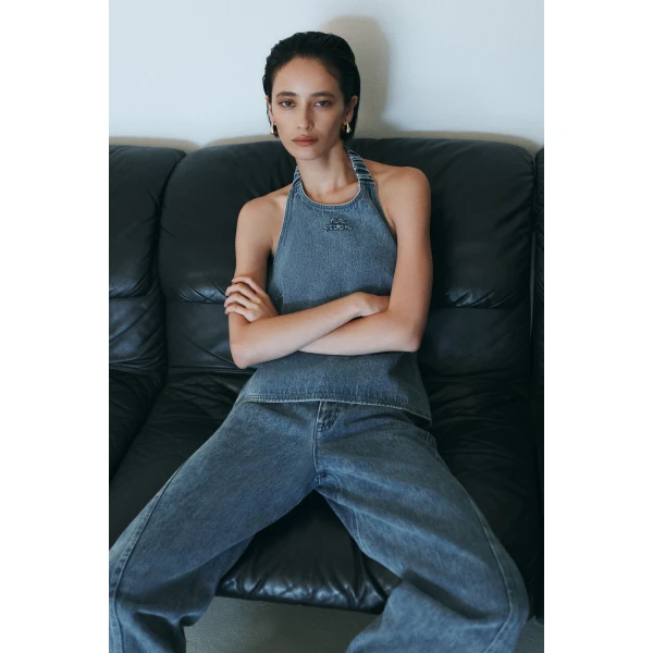 Aje Kendall Halter Top in Light Wash | Tops | Luxury Shoes 