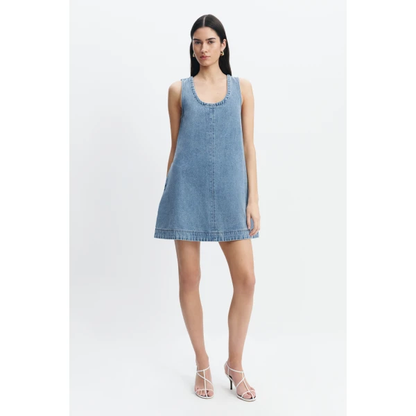 Aje Kendall Tie Back Mini Dress in Light Wash | Mini Dresses | Luxury Shoes 