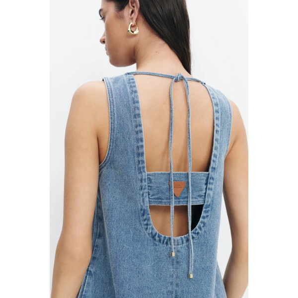 Aje Kendall Tie Back Mini Dress in Light Wash | Mini Dresses | Luxury Shoes 