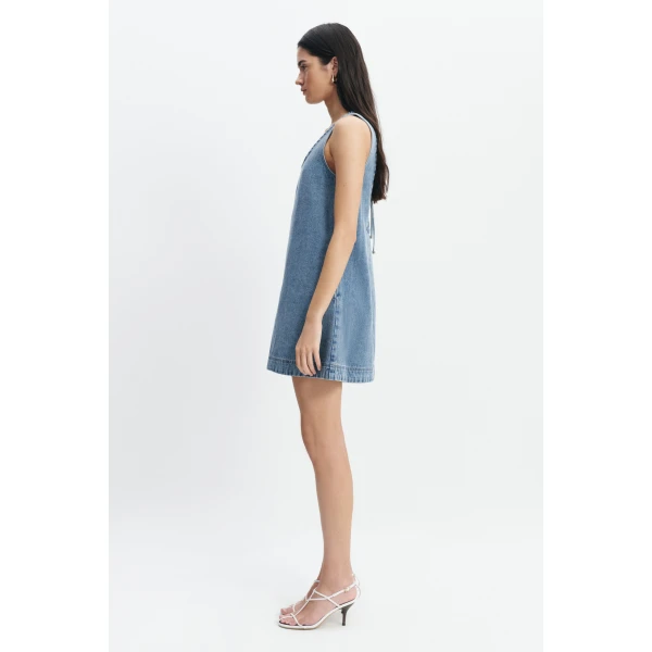 Aje Kendall Tie Back Mini Dress in Light Wash | Mini Dresses | Luxury Shoes 