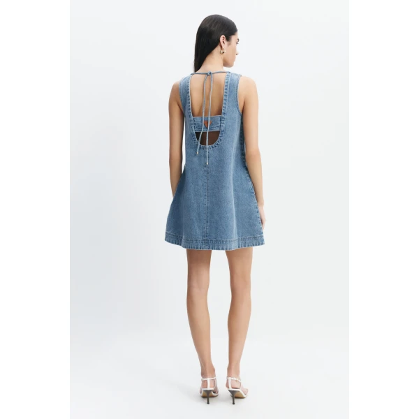 Aje Kendall Tie Back Mini Dress in Light Wash | Mini Dresses | Luxury Shoes 
