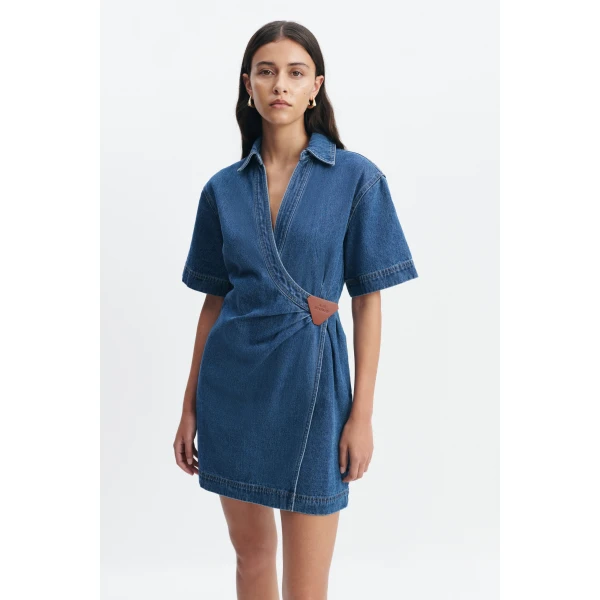 Aje Kendall Wrap Mini Dress in Coastal Wash | Mini Dresses | Luxury Shoes 