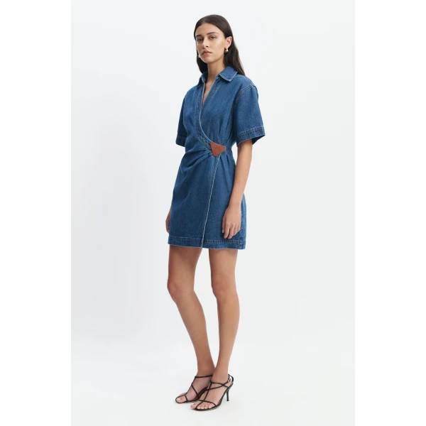 Aje Kendall Wrap Mini Dress in Coastal Wash | Mini Dresses | Luxury Shoes 