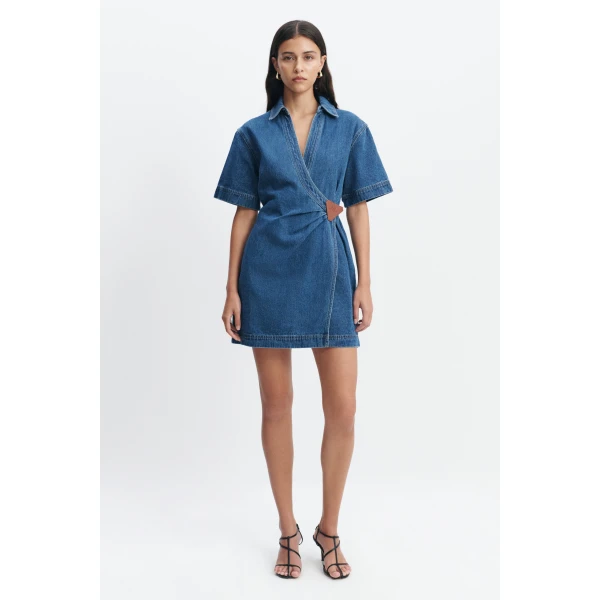Aje Kendall Wrap Mini Dress in Coastal Wash | Mini Dresses | Luxury Shoes 