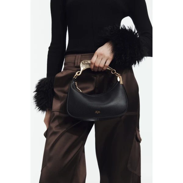 Aje Leaf Texture Top Handle Bag in Black | Shoulder & Crossbody Bags | Luxury Shoes 