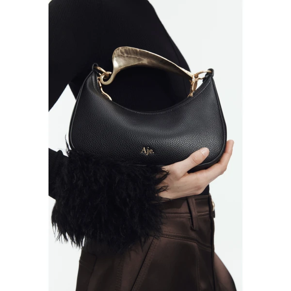 Aje Leaf Texture Top Handle Bag in Black | Shoulder & Crossbody Bags | Luxury Shoes 