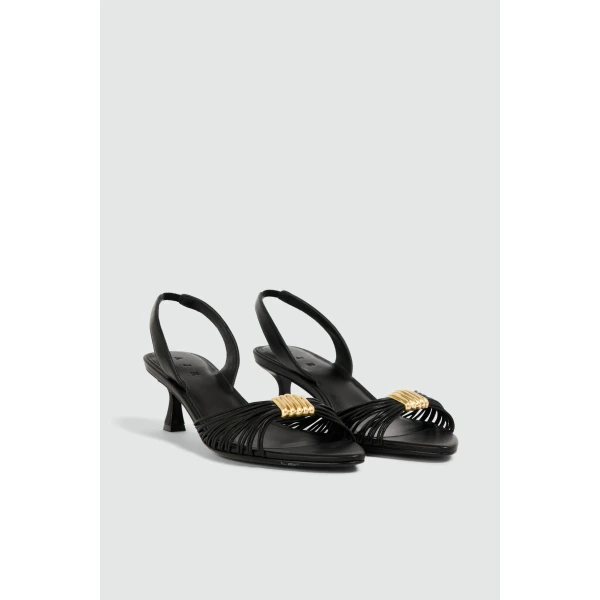 Aje Liora Strappy Buckle Low Heel in Black | Heels | Luxury Shoes 