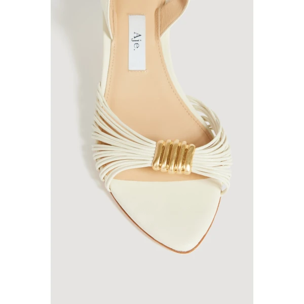 Aje Liora Strappy Buckle Low Heel in Ivory | Heels | Luxury Shoes 