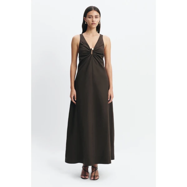 Aje Luca Maxi Dress in Chocolate | Maxi Dresses | Luxury Shoes 