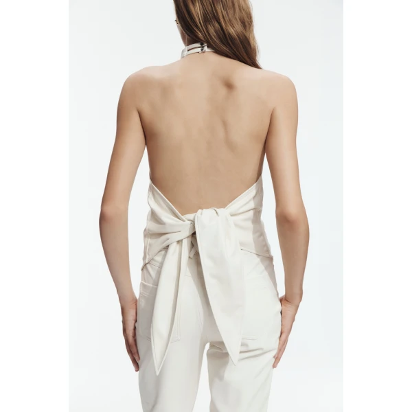 Aje Lucy Halter Neck Top in Ivory | Tops | Luxury Shoes 