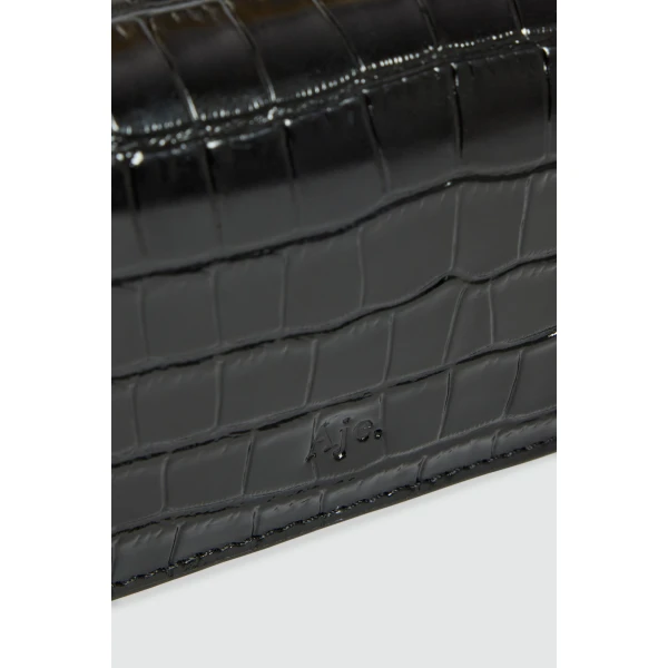Aje Luna Mini Croc Emboss Clutch in Black Croc | Clutch Bags | Luxury Shoes 