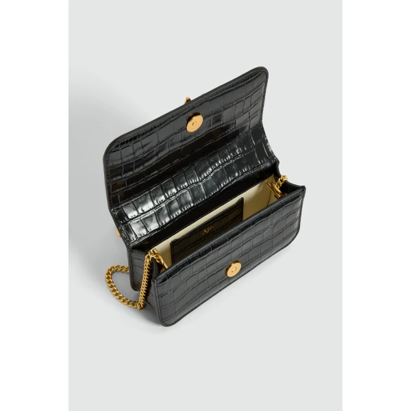 Aje Luna Mini Croc Emboss Clutch in Black Croc | Clutch Bags | Luxury Shoes 